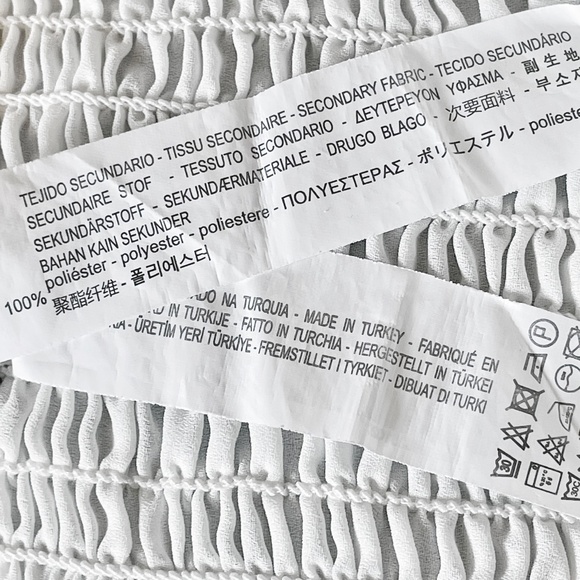 Zara Top with Elastic Smocking ruffled off-white blouse, Small - Picture 8 of 8